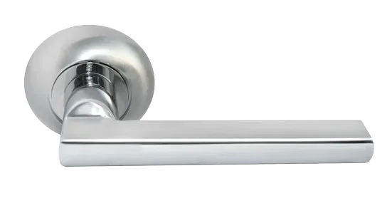 Ручка дверная BRIDGE MH-25 SC/CP раздельная на круглом основании, цвет мат.хром/хром, ЦАМ