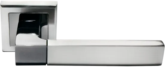 Ручка дверная FUKOKU MH-28 SN/BN-S раздельная на квадратной розетке, цвет бел. никель/черн. никель, ЦАМ