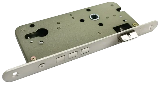 Замок межкомнатный OL03 SN под цилиндр с тремя ригелями, цвет никель матовый