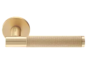 Ручка дверная AZRIELI MH-57-R6T MSG раздельная на круглой розетке 6 мм, цвет - мат. сатин. золото, ЦАМ Light